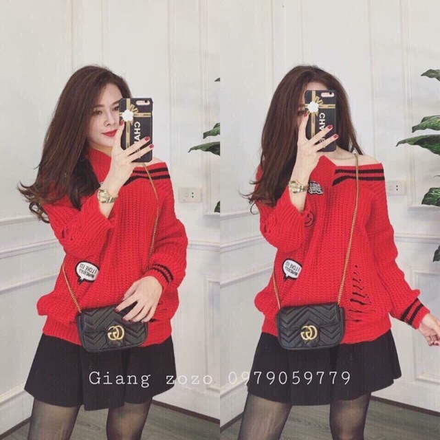 Đầm len lệch vai giấu quần