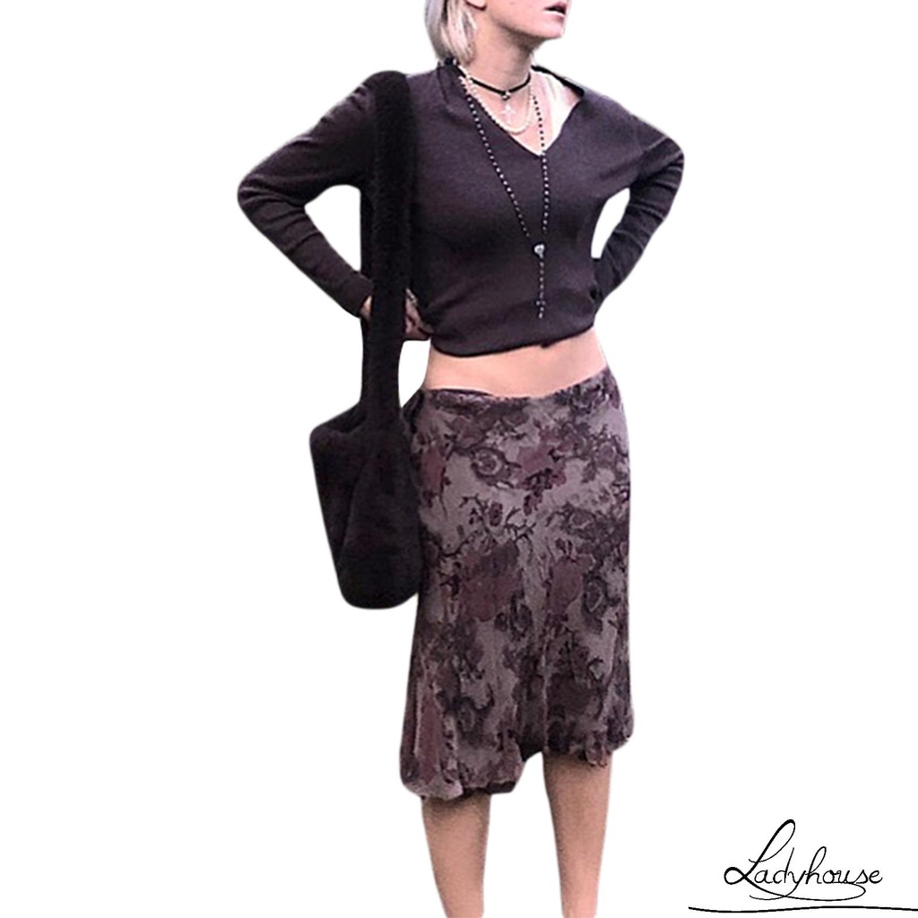 Chân Váy Midi Lưng Cao In Họa Tiết Hoa Phong Cách Vintage Dành Cho Nữ