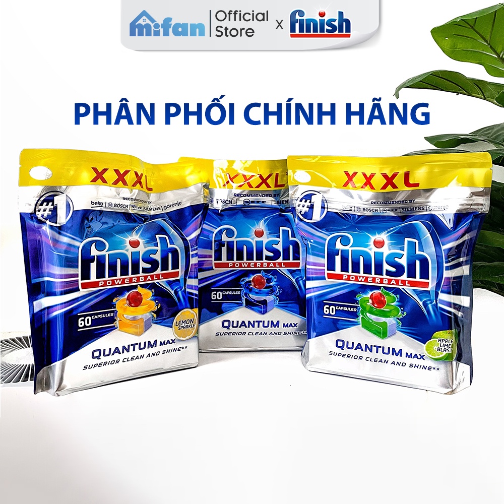 Viên Rửa Bát Finish Quantum Max Gói 60 Viên - Hương Chanh, Chanh Táo, Soda - MIFAN PHÂN PHỐI CHÍNH HÃNG