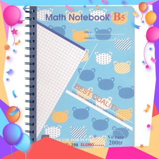 [Sổ lò xo đẹp xinh ] Sổ KLONG Caro Math Notebook lò xo kép B5 bìa nhựa 200tr 72,4g Silky kem; MS: 299