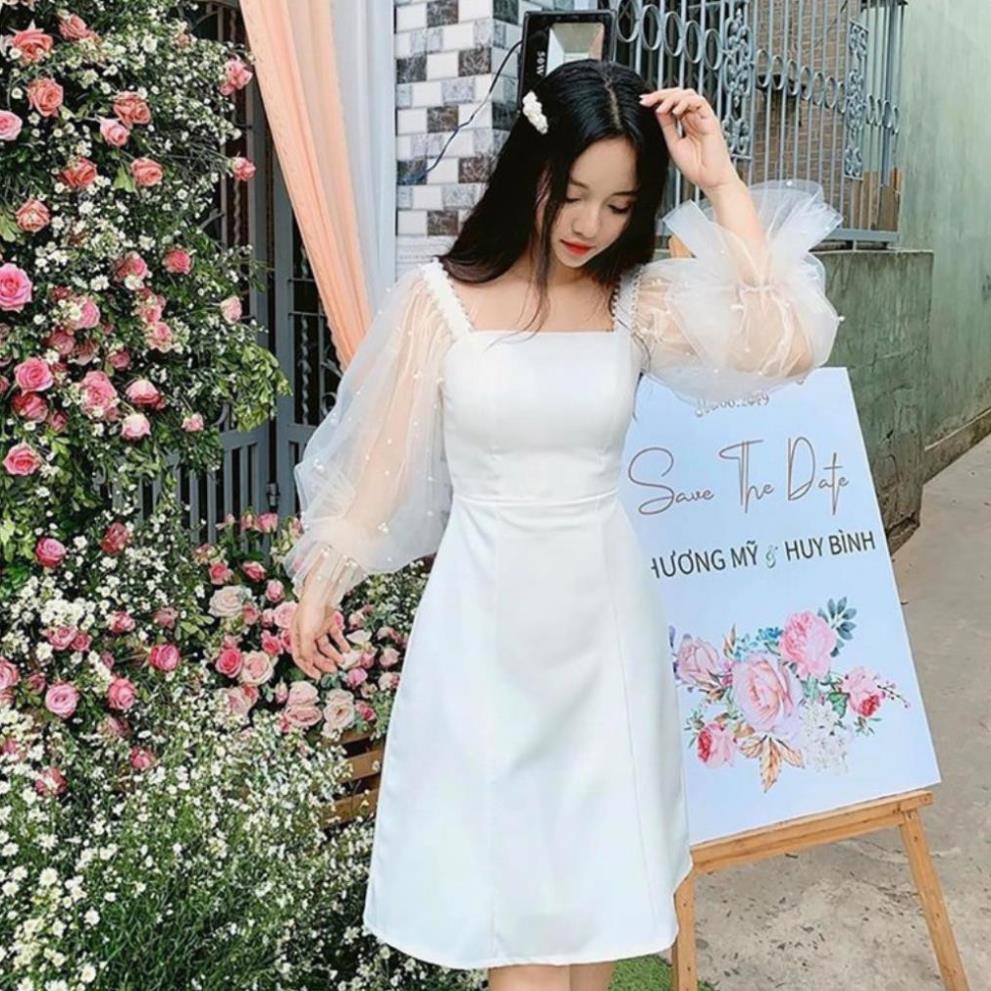 Đầm dự tiệc trắng tay phồng kết hạt siêu xinh | BigBuy360 - bigbuy360.vn
