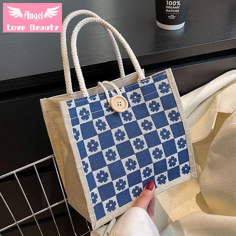 Túi Tote Vải Lanh Cao Cấp Hình Vuông Nhỏ Phong Cách ins Mới 2022 Dùng Đựng Cơm Trưa