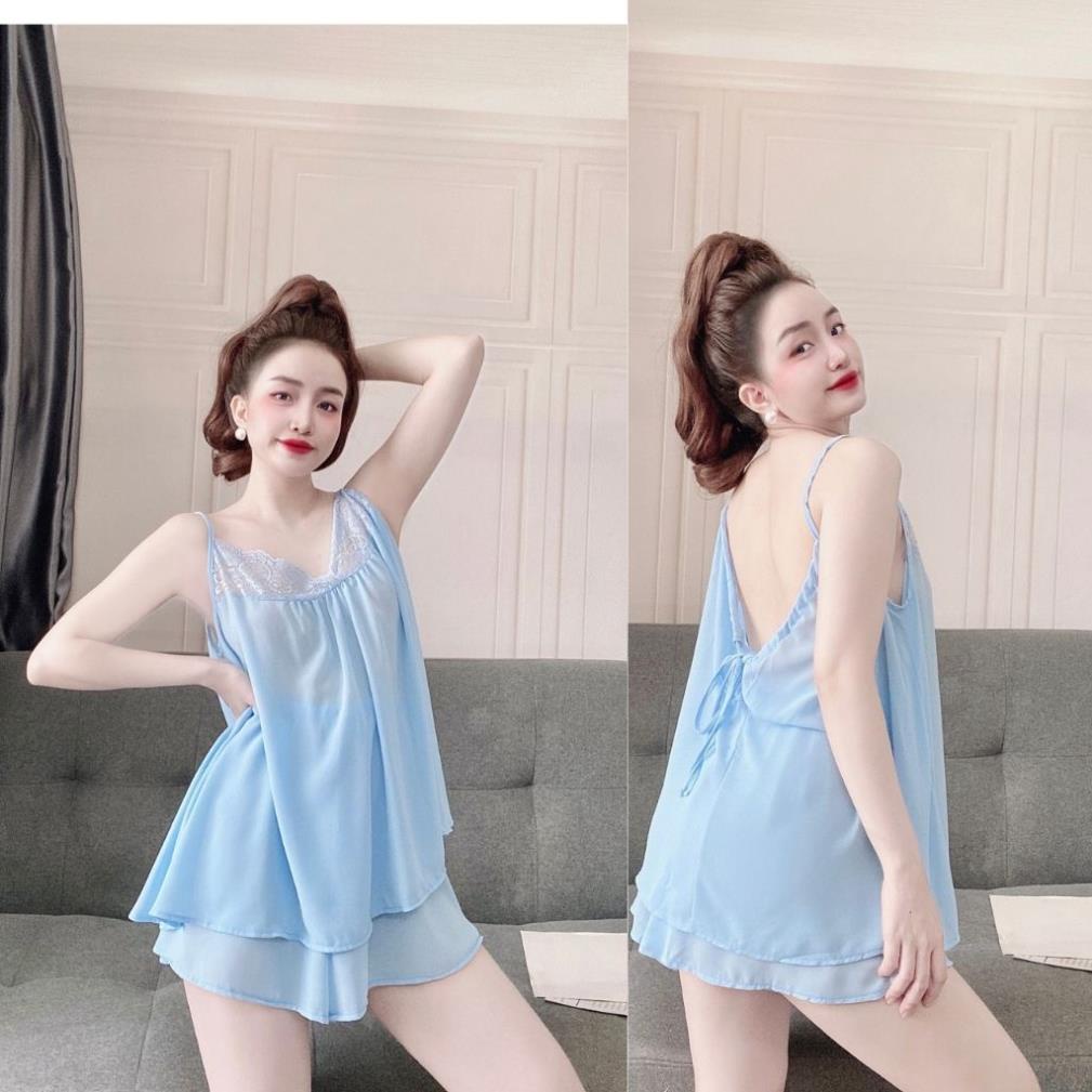 Đồ ngủ nữ❣️FREE SHIP❣️Đồ ngủ sexy lụa Chiffon phối Satin cao cấp mềm mại xinh xắn | BigBuy360 - bigbuy360.vn