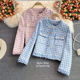 🌈ÁO KHOÁC DẠ TWEED DÁNG NGẮN CỔ TRÒN 2 TÚI NGỰC SANG CHẢNH