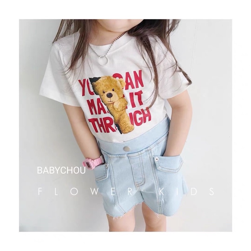 Áo thun trẻ em, áo phông gia đình SAMY KIDS áo cho bé trai, bé gái tay lỡ unisex hình gấu