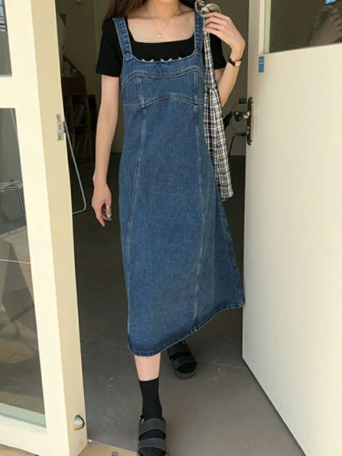 Váy Yếm Jean, Bò Chữ A Dáng Dài Taobao Order Kèm Ảnh Thật