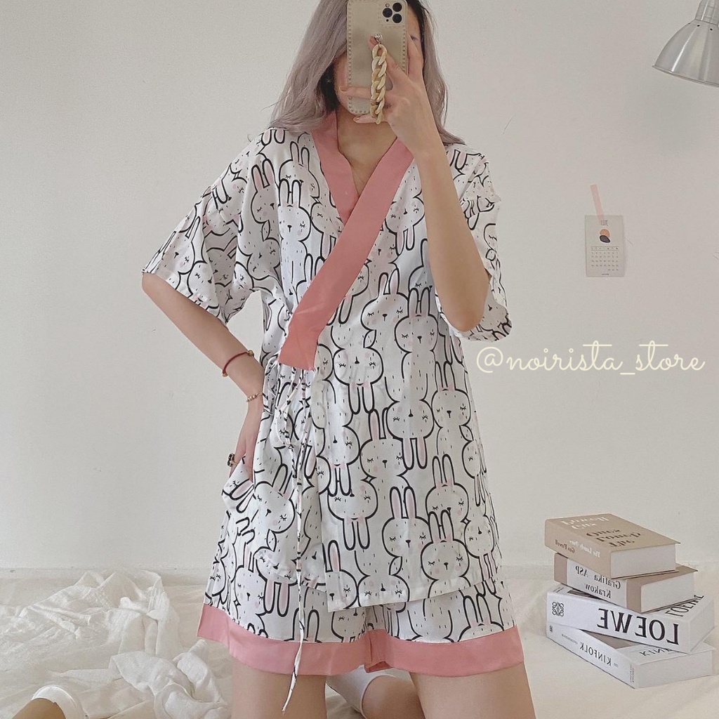 Set kimono yukata bộ mặc nhà nữ lụa mango cao cấp_BN11
