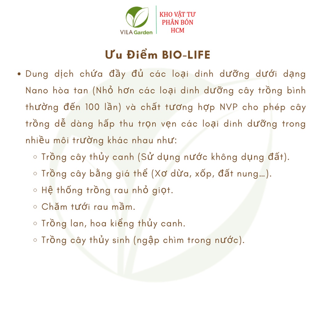 Dung Dịch Thủy Canh Bio Life 1 Lít, phân thủy canh BioLife