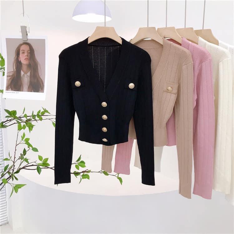 Áo len dài tay khuy đồng chất len gân co dãn tốt nhiều màu dáng body vanmiushop