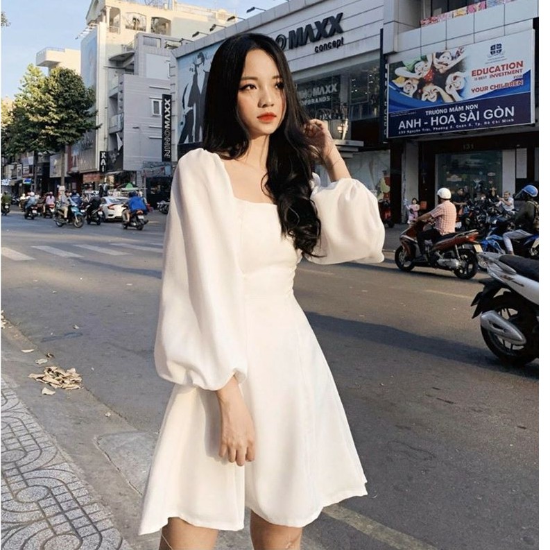 Đầm Dáng Xòe Voăn Tay Phồng