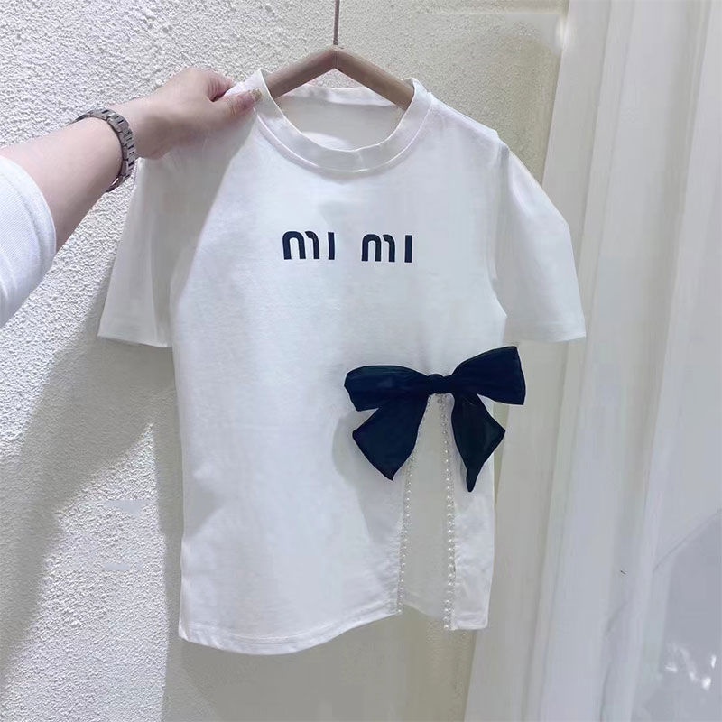 Áo Thun Tay Ngắn Đính Nơ Thời Trang Mùa Hè Phong Cách Mới Cho Bé Gái