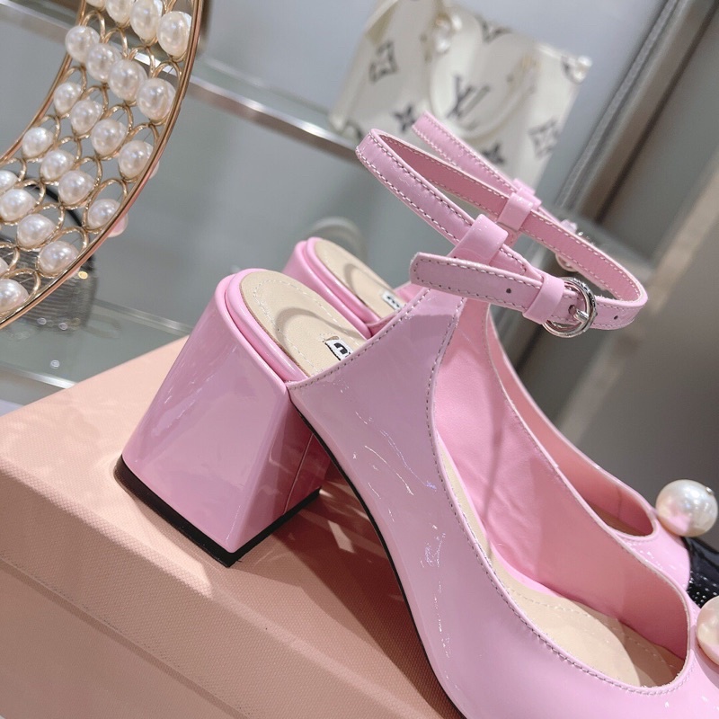 Sandal cao gót 7cm bít mũi mẫu mới siêu xinh thương hiệu MiuMiu cao cấp da thật