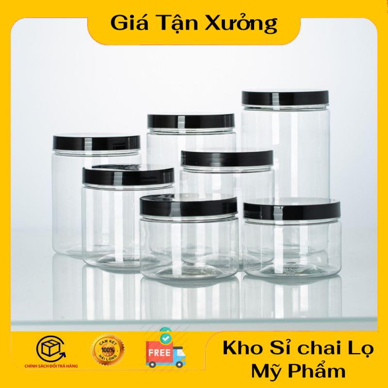 Hủ Đựng Kem ❤ TRÙM SỈ ❤ Hũ nhựa pet Trong Nắp Đen 50g 100g 200g 250g 500g đựng mỹ phẩm , thực phẩm, đồ khô, ngũ cốc