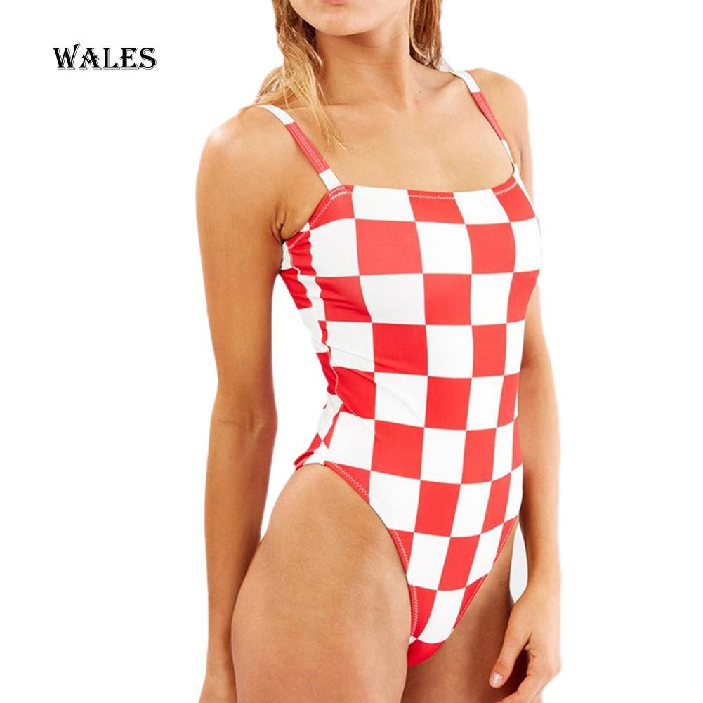 Đồ bơi một mảnh in họa tiết ô vuông gợi cảm cho nữ | BigBuy360 - bigbuy360.vn