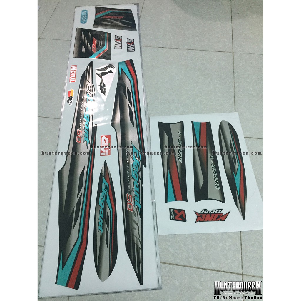 Tem rời xe Elegant. Chất liệu candy, dán xe đen. Thay đổi màu sắc theo ý.