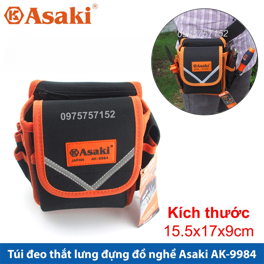Túi đựng dụng cụ đồ nghề cao cấp Asaki, túi đựng dụng cụ sửa chữa chuyên dụng, vải chống thấm, chống đâm thủng, đa năng