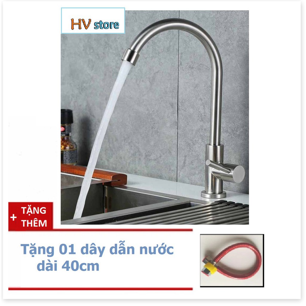 Vòi rửa bát cần cứng cắm chậu, chất liệu inox 304, tặng 1 dây dẫn nước