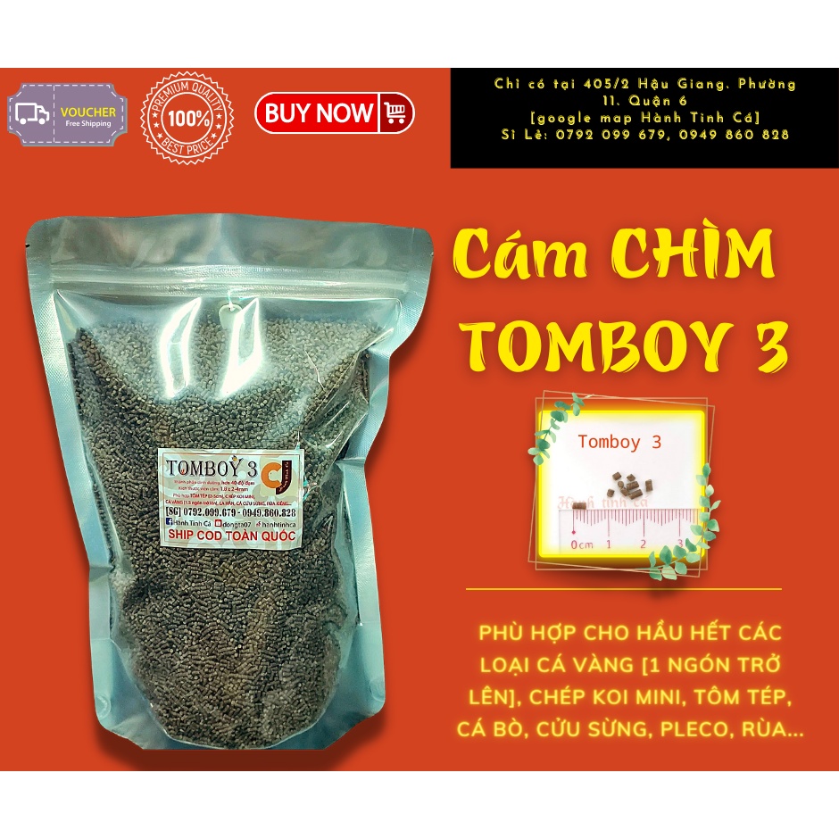 Hũ 135ml CÁM CHÌM TOMBOY 3, kích thước viên cám 1.8 x 2-4mm