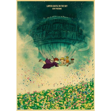 Vintage Posters Ponyo On The Cliff Hayao Miyazaki Di Chuyển Lâu Đài Poster Cho Trang Trí Phòng decal Dán Tường Ms: 379