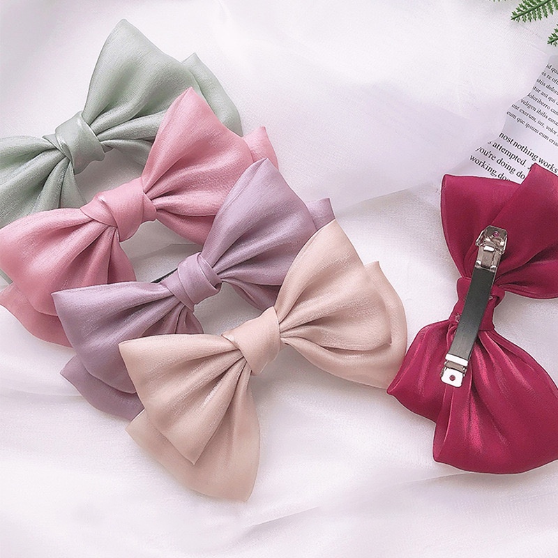 Kẹp Tóc Nơ Voan, cặp tóc vải satin ánh kim KT24