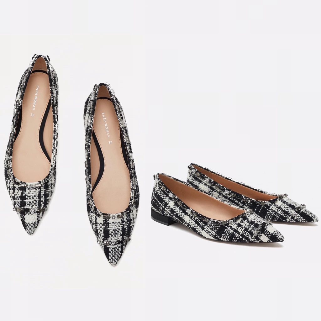 Giày búp bê bệt chất tweed - Zara authentic newtag - size 36