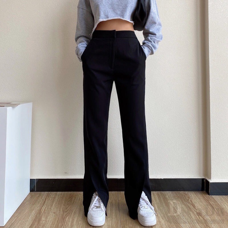 Quần Dài Ống Rộng Xẻ Tà Kèm Thắt Lưng Sành Điệu Thời Trang Cho Nữ