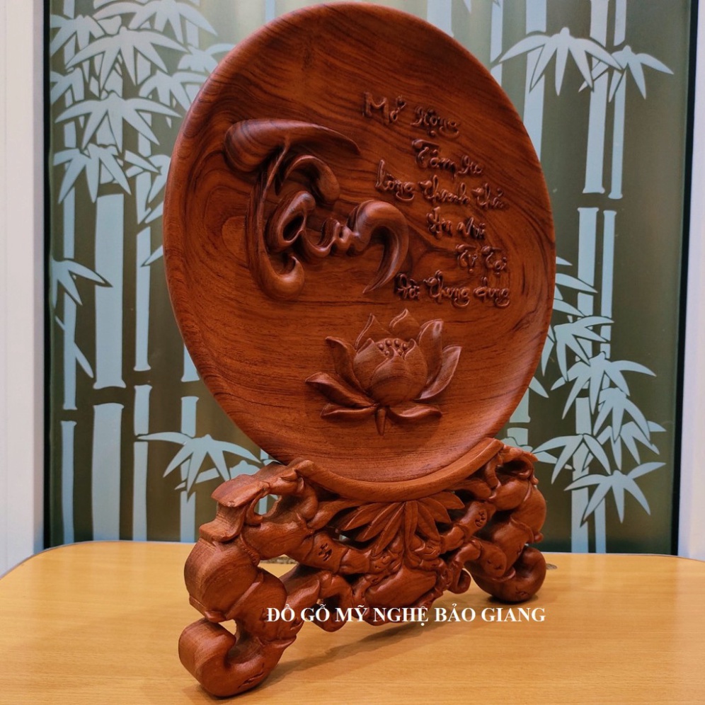 Đĩa trang trí phong thủy chữ TÂM gỗ hương