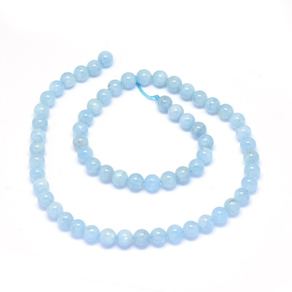 Chuỗi khoảng 69-70 hạt đá aquamarine tự nhiên AA hình tròn 6mm lỗ 0.8m 15.5~16.3"/39.5~41.5cm dùng để tự làm trang sức