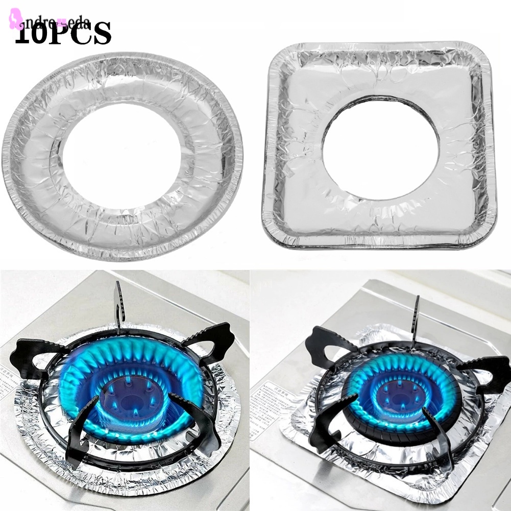Set 10 tấm bọc giữ sạch bếp ga hình tròn/ vuông bằng giấy nhôm dày chống dầu cho nhà bếp