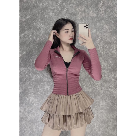 [36-52kg] Áo Khoác Nữ Lửng Hàng Quảng Châu. Áo Khoác Thể Thao Nữ Ko Nón Ôm Body, Tôn Dáng [Gym Lửng L22]