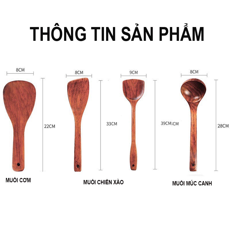 Muôi múc canh xới cơm -Xẻng chiên xào bằng gỗ tự nhiên chống trầy xước nồi , chảo tiện lợi nhỏ gọn