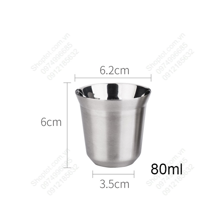 Ly cốc uống cà phê, trà bằng inox 304-2 lớp, loại nhỏ 80ml