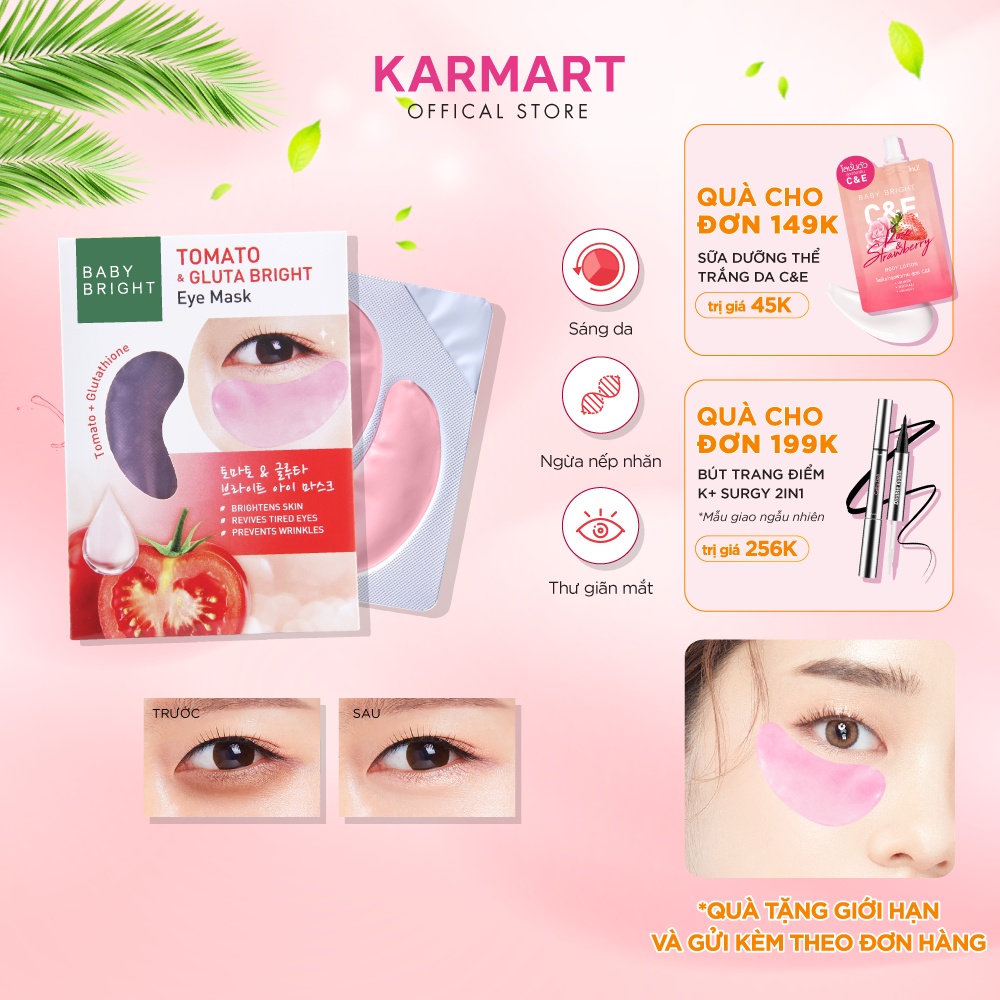 Mặt nạ dưỡng sáng da mắt Cà chua và Gluta Baby Bright Tomato &amp; Gluta Eye Mask 2.5g x 2 miếng (1 Cặp)