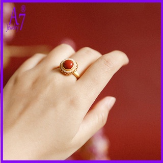 Nhẫn Bạc A7Jade S925 Đính Đá Mã Não Có Thể Xoay Được