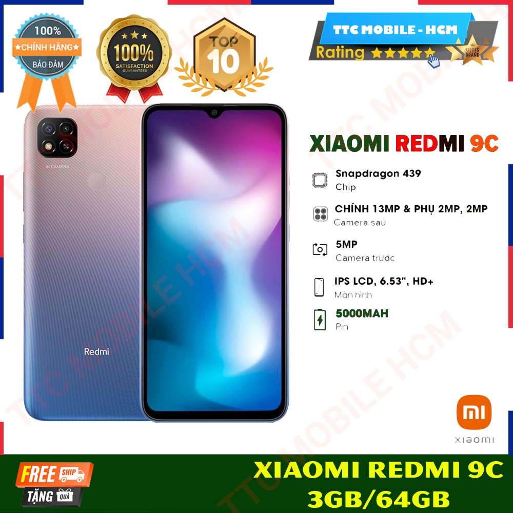 Điện thoại Xiaomi Redmi 9C (3GB/64GB) Freeship |  Hàng Chính Hãng DGW - Nguyên Seal - Mới 100% - BH 18 THÁNG