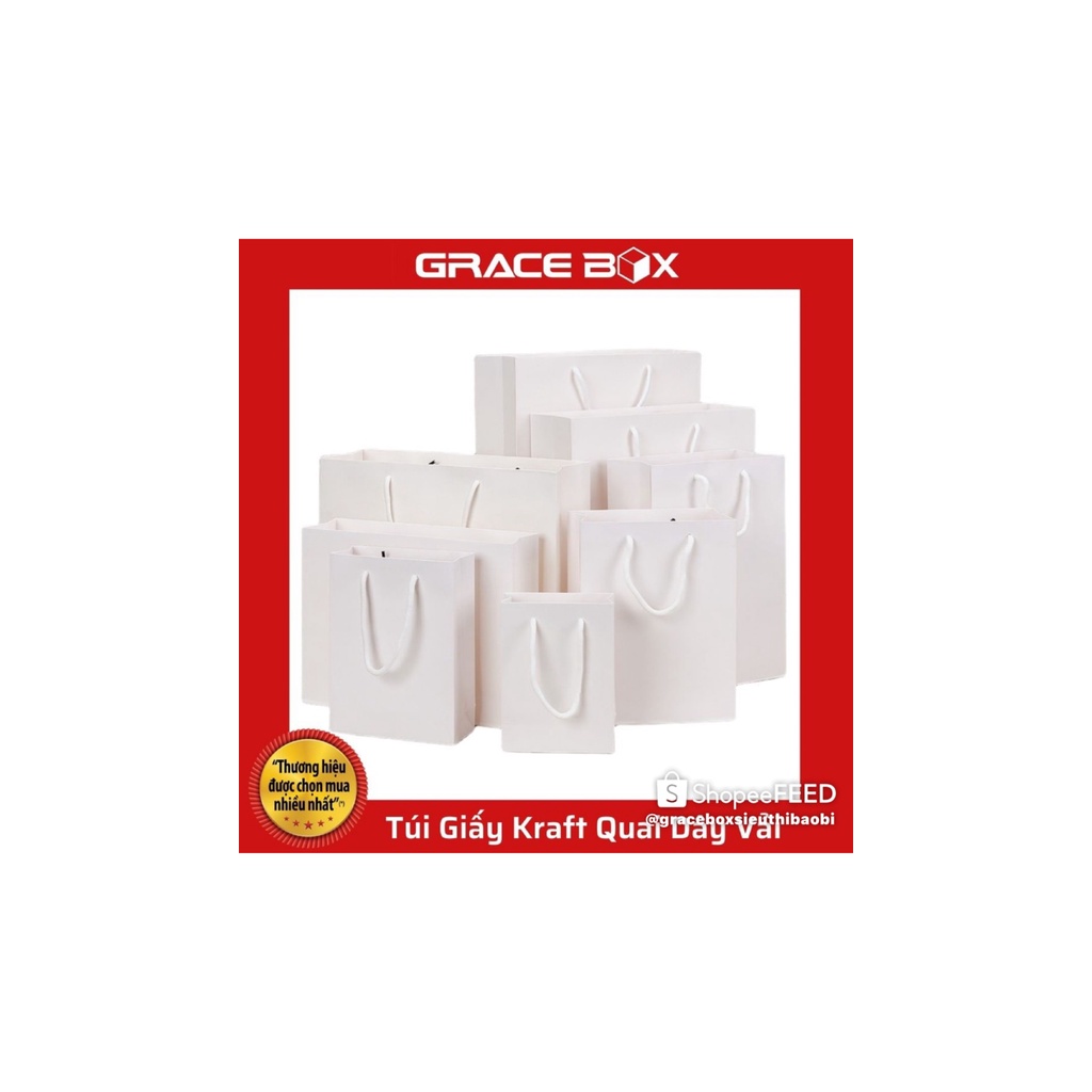 {Giá Sỉ} Túi Giấy Trắng - Quai Dây Vải Chắc Chắn - Size 18 x 25 cm - Siêu Thị Bao Bì Grace Box