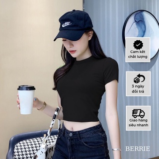 Áo croptop nữ kiểu ôm cổ tròn tay ngắn trơn basic m8ã nk1, áo thun croptop ôm body cổ tròn tay ngắn