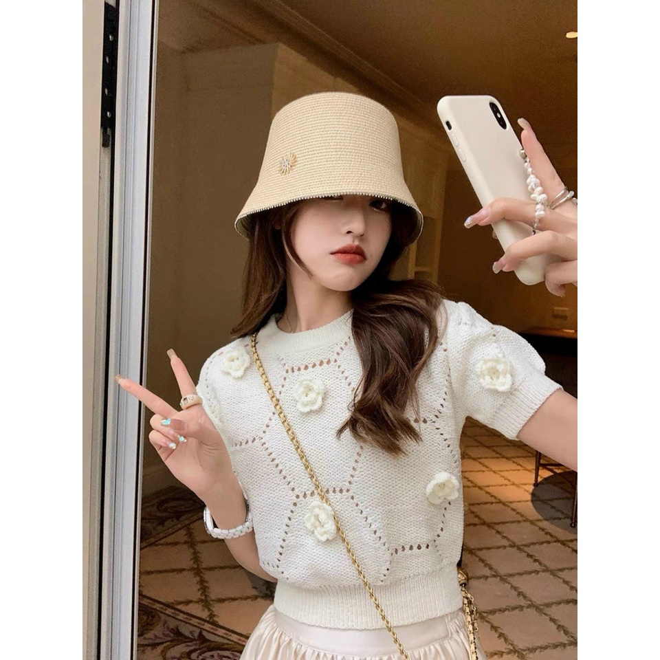 Áo len dệt hoa nổi sang sịn,dáng lửng thiết kế bo gấu tay bo eo mặc lên phom rất đẹp-Minxy shop