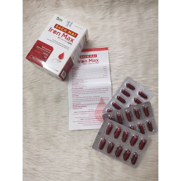 ✅  Viên uống sắt Iron Max Bạch Mai - Viên uống bổ sung sắt, acid folic, bổ máu, tạo hồng cầu