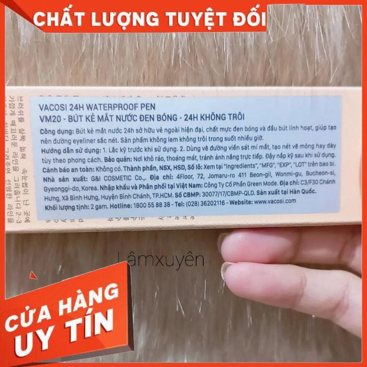 BÚT KẺ MẮT NƯỚC KHÔNG TRÔI VACOSI 24H WATERPROOF PEN VM20 thiết kế sang trọng,tạo đường sắc nét nhỏ,không trôi