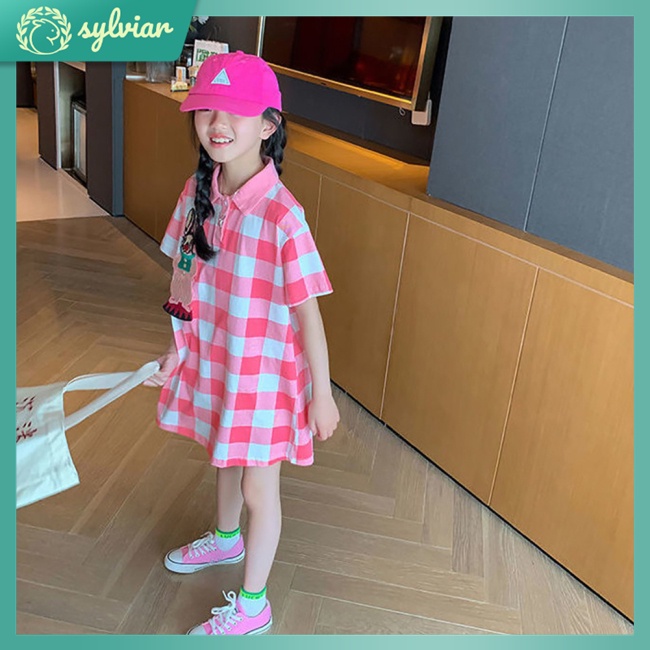 Đầm Thun Tay Ngắn Cổ Polo Dáng Chữ A Thời Trang Mùa Hè Xinh Xắn Cho Bé Gái