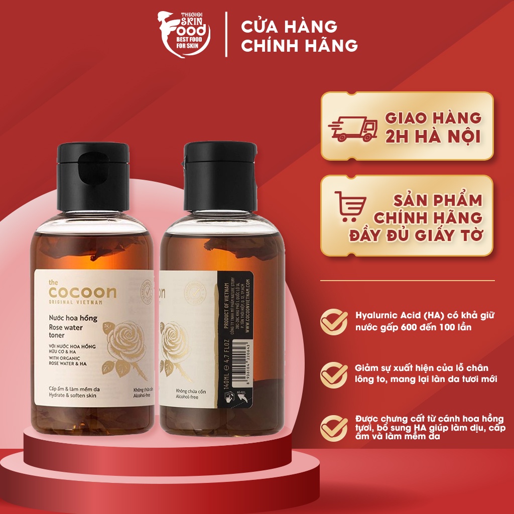 Nước Hoa Hồng Cấp Ẩm Làm Mềm Da Hữu Cơ The Cocoon Rose Water Toner 140ml