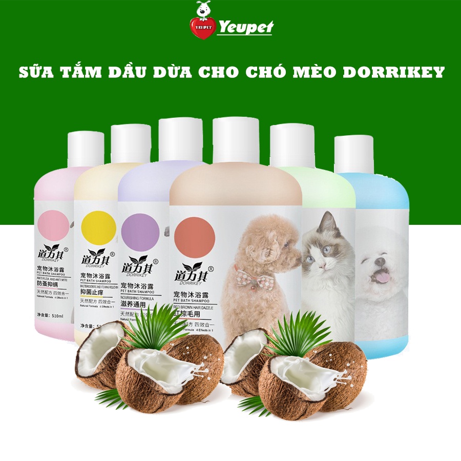 Sữa tắm cho chó DORRIKEY chiết xuất thiên nhiên dưỡng lông ngừa bọ chét 510ml- YEUPET