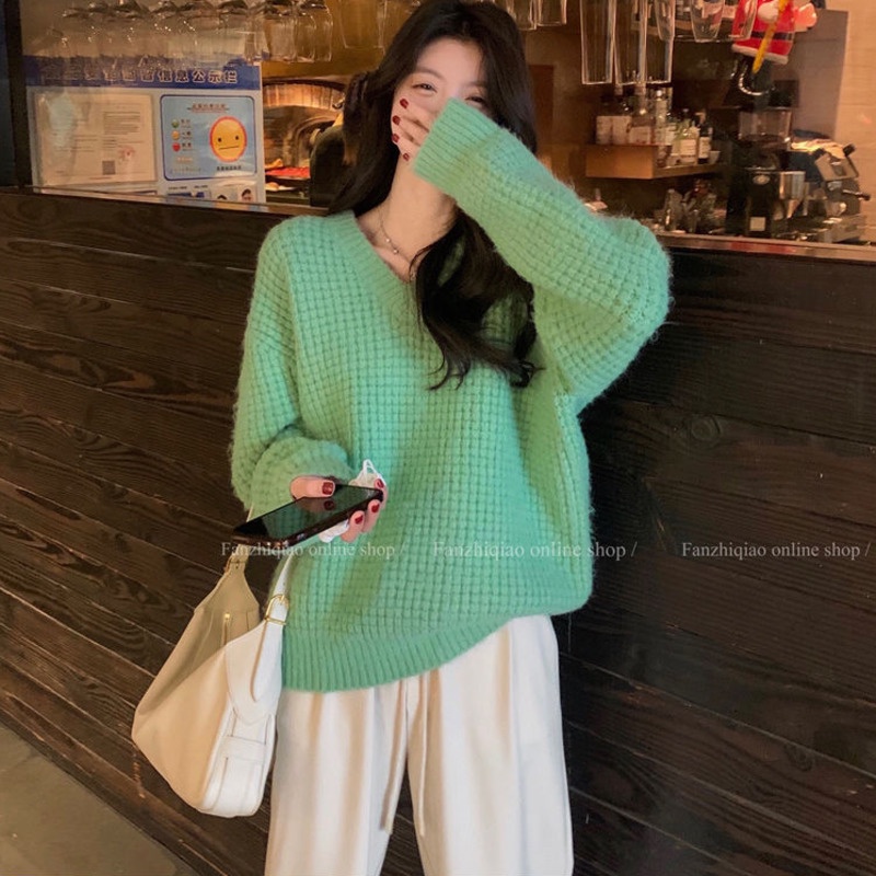 Áo Sweater Dệt Kim Dáng Rộng Thời Trang Mùa Đông Cho Nữ