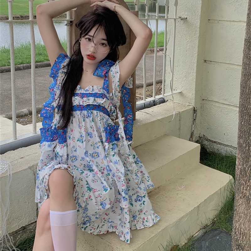 Đầm sát nách hoạ tiết hoa thiết kế dáng rộng thoải mái