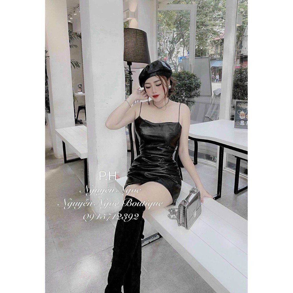 đầm 2 dây chất da xinh ảnh thật