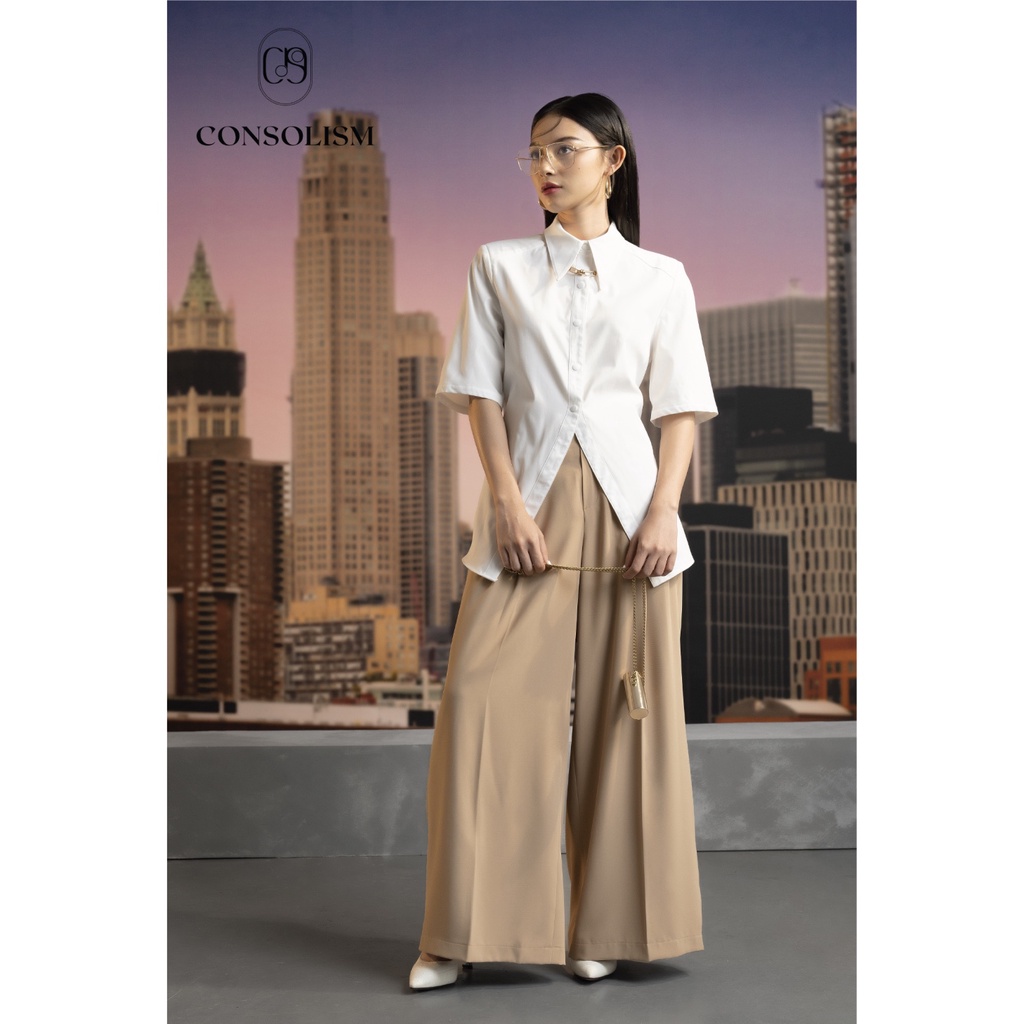 Áo sơ mi nữ CONSOLISM cộc tay thiết kế cách điệu vạt áo xòe Cooler SM006