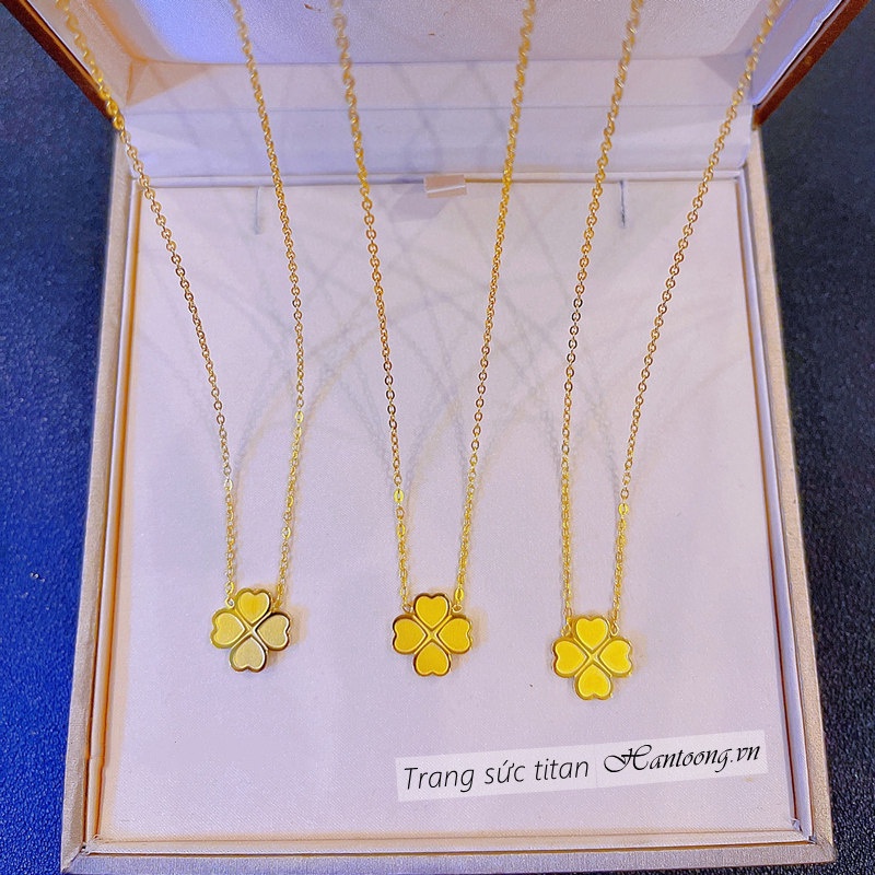 Dây chuyền titan nữ không gỉ mặt cỏ 4 lá may mắn mạ vàng 18k phong cách thời trang thanh lịch mẫu mới 2023