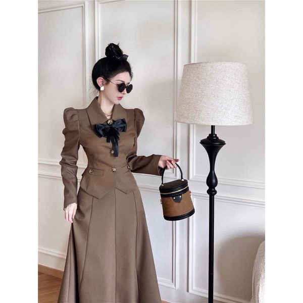 Set váy áo cổ vest cv chữ A Qc cao cấp