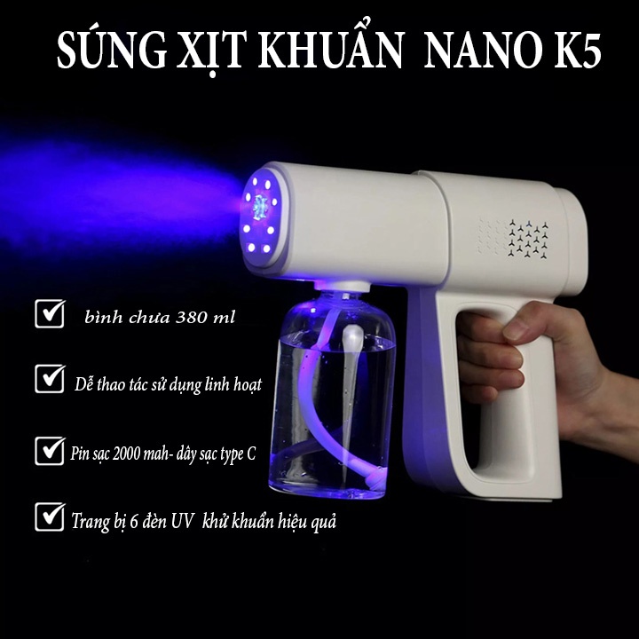 Súng Phun Khử Khuẩn Cầm Tay K5 Cao Cấp  Máy xịt khử khuẩn phun sương mini 8 tia